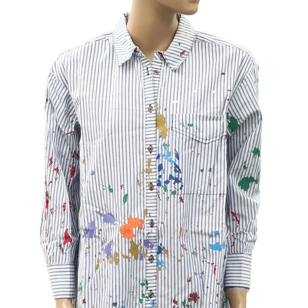 Anthropologie Pilcro Paint Splatter Long-Sleeve Shirt Dress Buttondown SP 288480